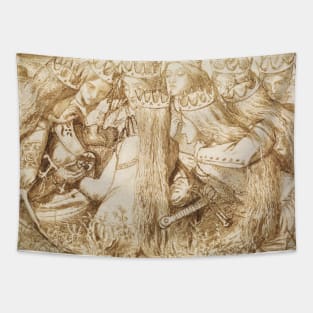 Design for Moxon's Tennyson - King Arthur and the Weeping Queens by Dante Gabriel Rossetti Tapestry