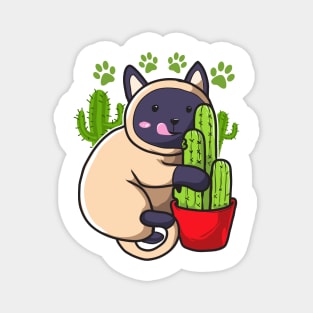 Siamese cat with cactus Magnet