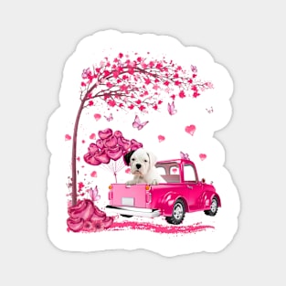 Valentine's Day Love Pickup Truck White Boxer Magnet