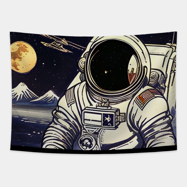 Astronaut ukiyo-e Tapestry by cloudart2868