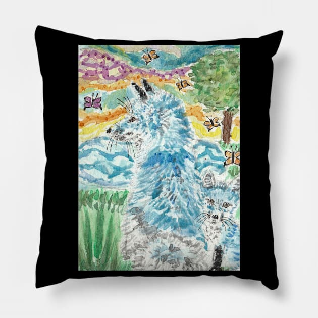 Blue fox butterflies Pillow by SamsArtworks