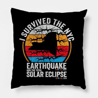 Vintage I Survived the NYC Earthquake and Total Solar Eclipse 2024 Pillow