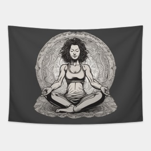 Meditation yoga relax mandala black and white zen design Tapestry