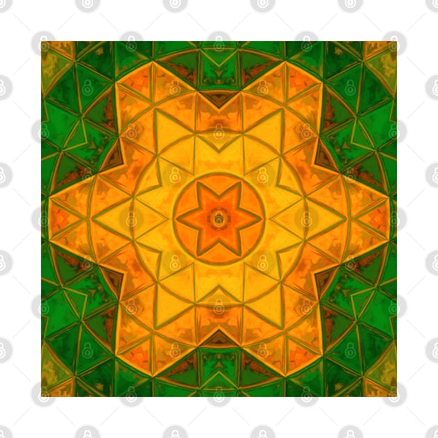 Mosaic Mandala Flower Green and Yellow by WormholeOrbital