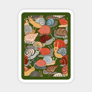 Snail Trail - repeat pattern of funny snails on dark green Magnet