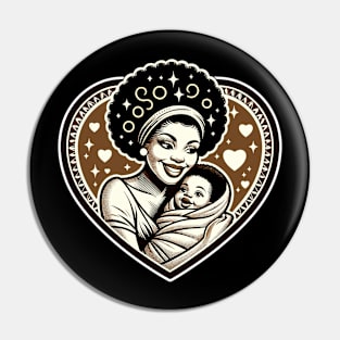 African mother. Vintage motherhood heart t-shirt, Retro Mom and baby love graphic tee, Unique mother's day gift Pin