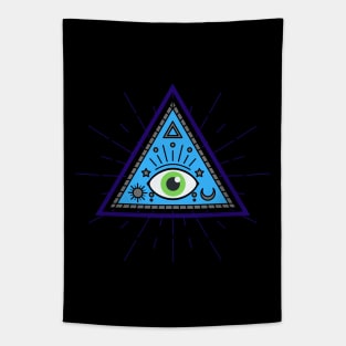 All Seeing eye - blue and grey with green eye Tapestry