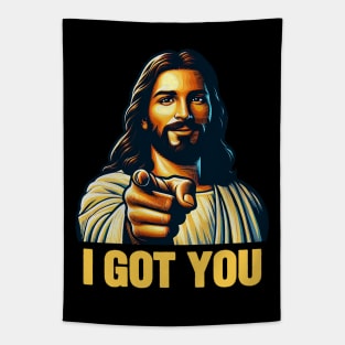 I GOT YOU meme Jesus Christ Alpha and Omega Tapestry