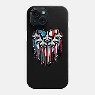 Fighter Jet Airplane American Flag USA Heart 4th Of July Phone Case