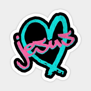 I Love Jesus Vintage 80's & 90's Blue and Pink Magnet