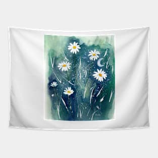 Daisies at Night Watercolor Art Tapestry