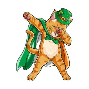 Dabbing Cat St Patricks Day Boys Leprechaun Irish T-Shirt