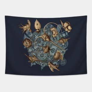 Ernst Haeckel Sepia Peridinea on Cerulean  Diatoms Tapestry