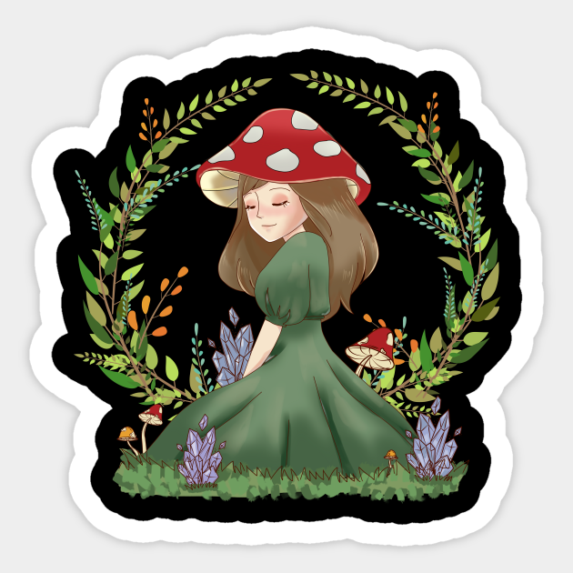 Cottagecore Aesthetic Princess In Mushroom Hat - Cottagecore - Pegatina ...