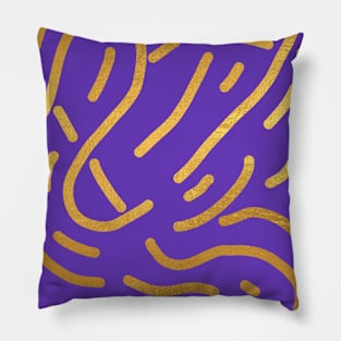 Deep Purple Gold colored abstract lines pattern Pillow