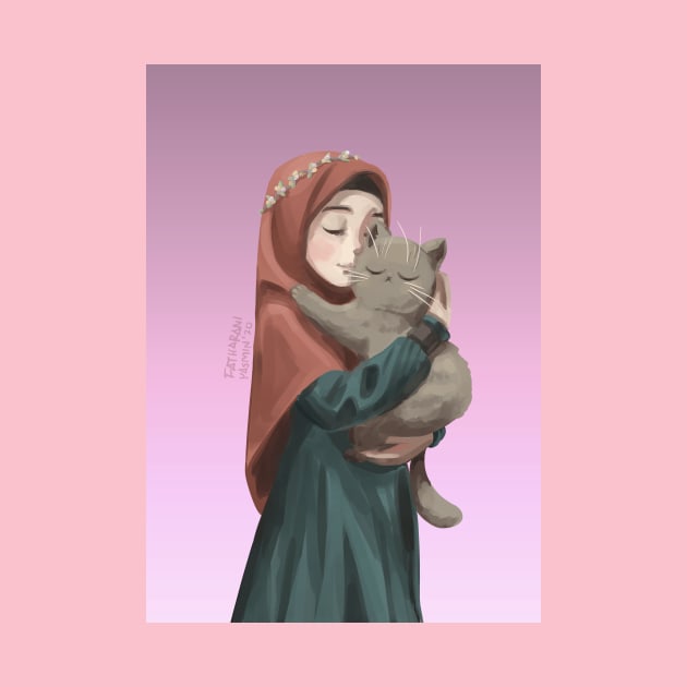 Hijab Girl and Cat by 	 FatharaniYasmin