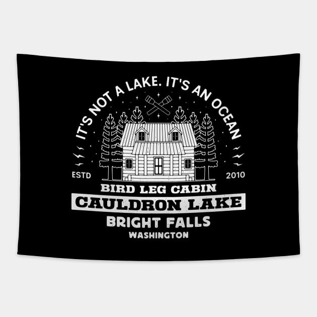 Cauldron Lake Cabin Emblem Tapestry by Lagelantee