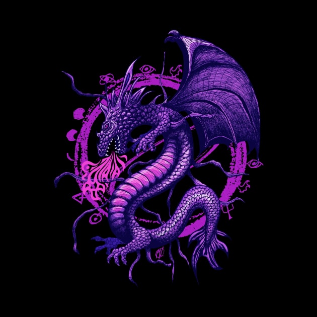 Mystical Purple Dragon in Flight by Artist Layne