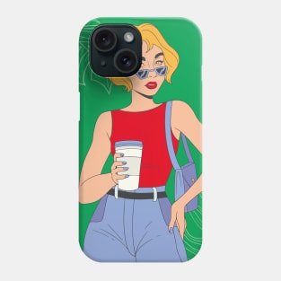 Cool girl with a coffee, green Phone Case