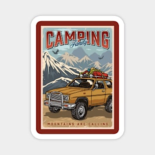 Camping family. Mountains are calling illustration Magnet