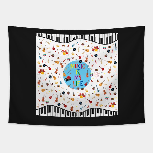 Music is my life (blanco) Tapestry by redumbrellashop