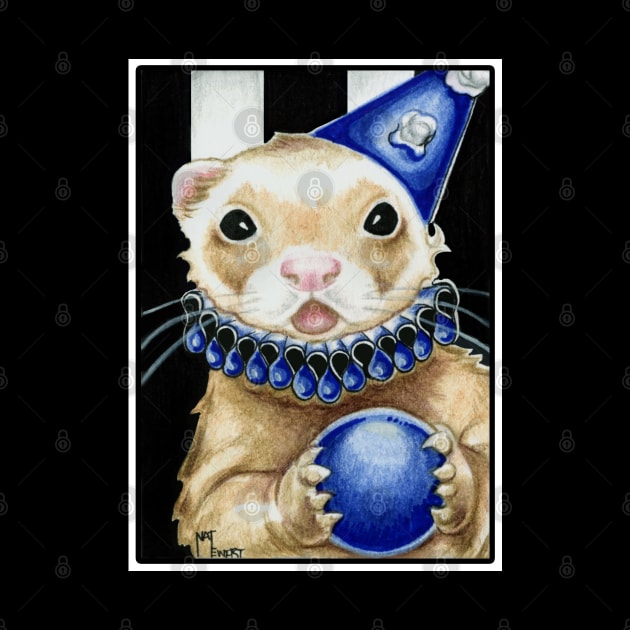 Blue Jester Ferret - White Outlined Version by Nat Ewert Art