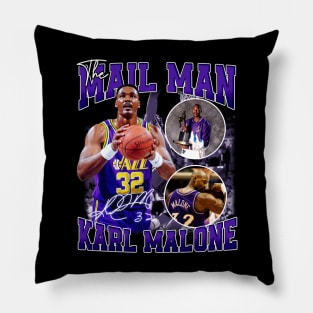 Karl Malone The Mail Man Basketball Legend Signature Vintage Retro 80s 90s Bootleg Rap Style Pillow