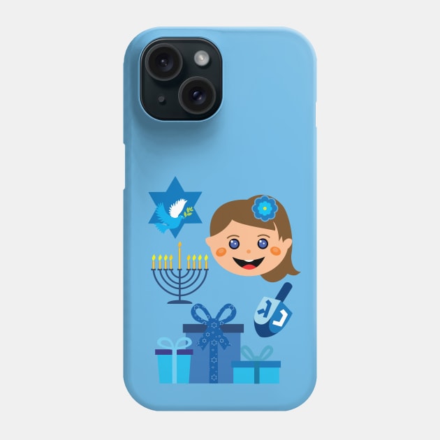 Happy Hanukkah with Jewish Girl with dreidel Phone Case by FK-UK