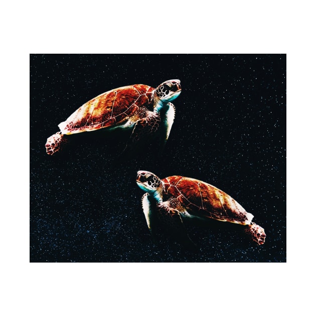 Space swimming turtles by Faeblehoarder