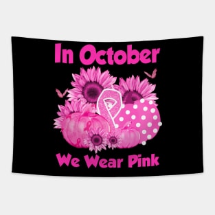 In October We Wear Pink Breast Cancer Awareness Halloween Tapestry