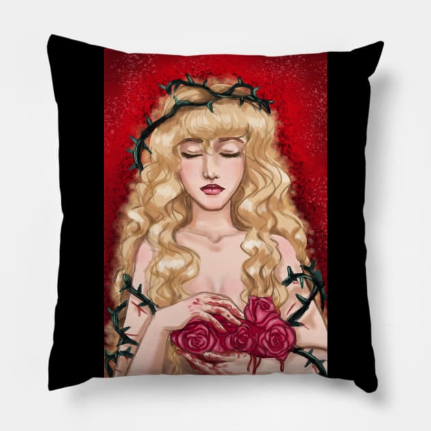 Blonde girl with roses and thorns Pillow by CintiaSand