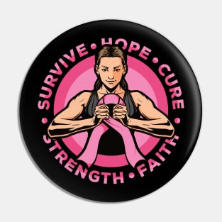 Breast Cancer Awareness Warrior Hope Strength Cure Faith Survive Pin