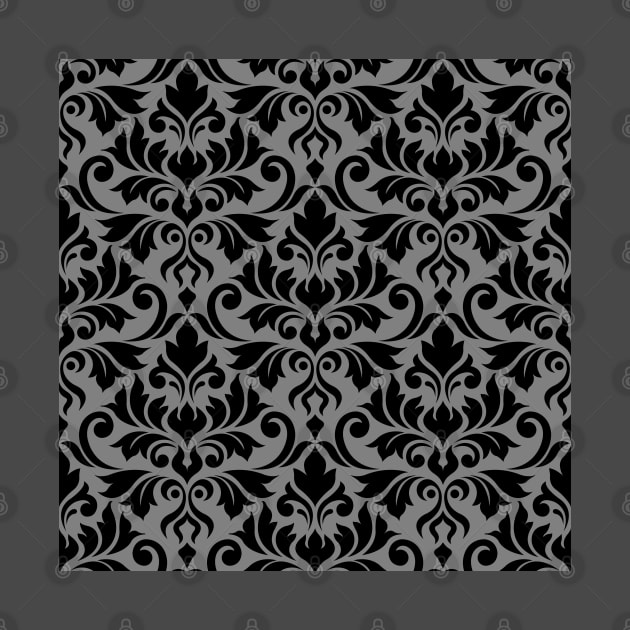 Flourish Damask Black on Gray by NataliePaskell