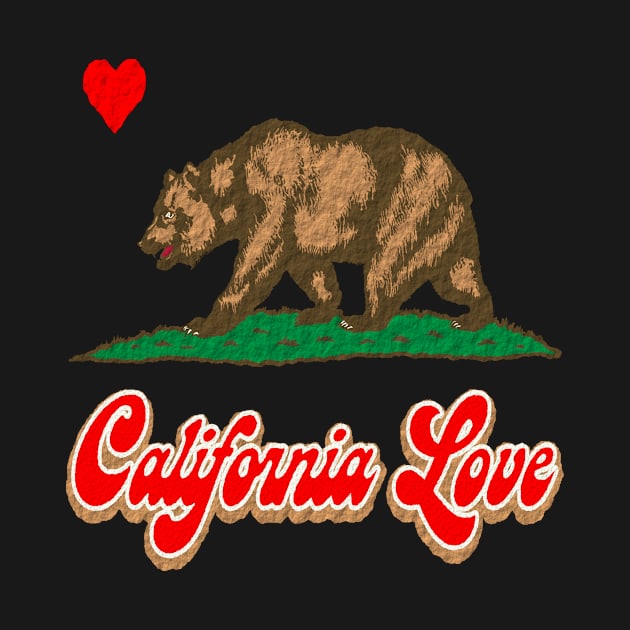 California Love - Unisex White Cotton with Retro Print Inspired by Los Angeles Tee Republic of california . by wisscreation