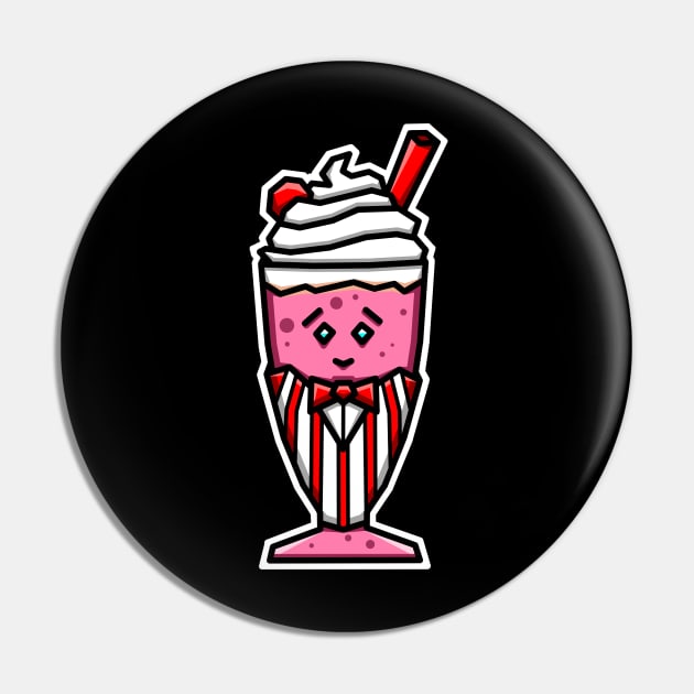 Cute Strawberry Shake in a Vintage Soda Jerk (Clerk) Uniform - Strawberry Milkshake Pin by Bleeding Red Paint