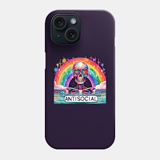 "Antisocial" Skeleton and Rainbow Phone Case