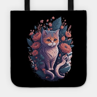 Beautiful cat folwer victor illustration design Tote