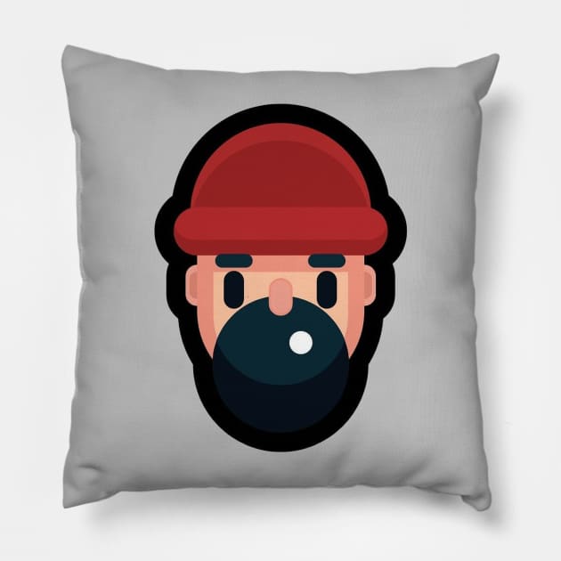 Bearded Man With A Hat Pillow by drawflatart9