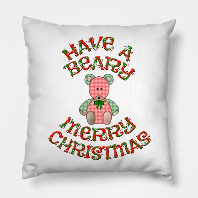 Beary Merry Christmas Teddy Bear Design Pillow by Roly Poly Roundabout