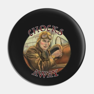 Chocks away flying fighter ace vintage biplane pilot Pin