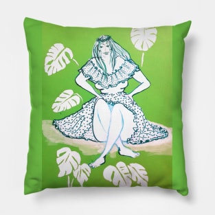 Girl And Tropical Plants Pillow