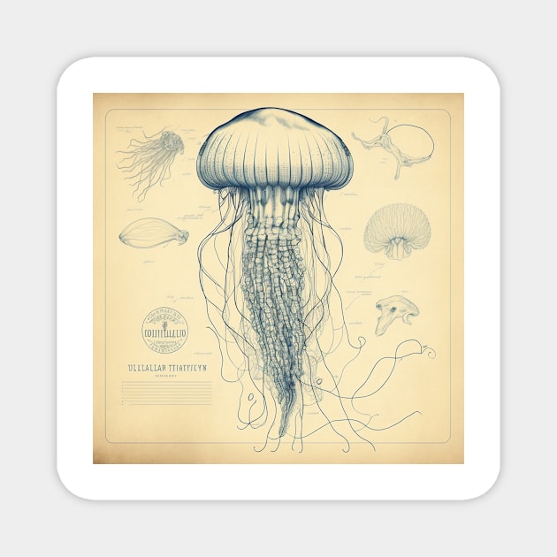 Vintage Jellyfish IV Magnet by hamptonstyle