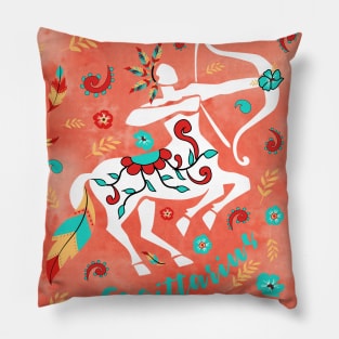 Boho Zodiac Sign- Sagittarius Astrology Watercolor Illustration Pillow