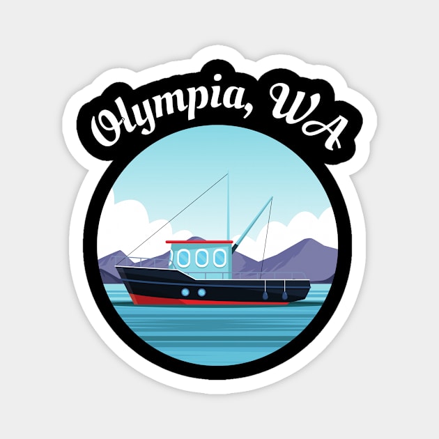 Olympia Fishing Lover Washington Cartoon Fishing Boat Fisherman Art Magnet by twizzler3b