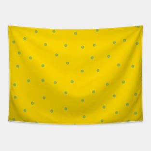 Green Polka Dots on Yellow Background Tapestry