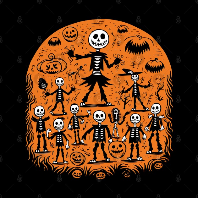 Skeleton Shuffle: A Playful Halloween Delight for Art Enthusiasts by familycuteycom