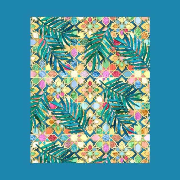 Muted Moroccan Mosaic Tiles with Palm Leaves by micklyn