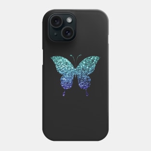 Teal and Blue Ombre Faux Glitter Butterfly Phone Case