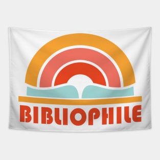 Bibliophile in retro bright orange, red, and yellow - for book lovers and bookworms everywhere Tapestry