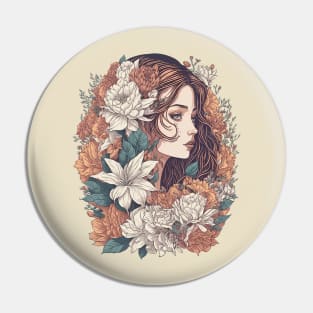 Vintage Floral Girl Pin